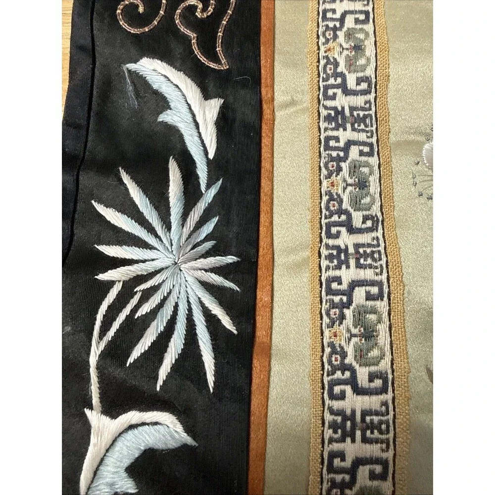 Vintage Asian Silk Hand Embroidered Tapestry Floral Bird Design 13”x26”